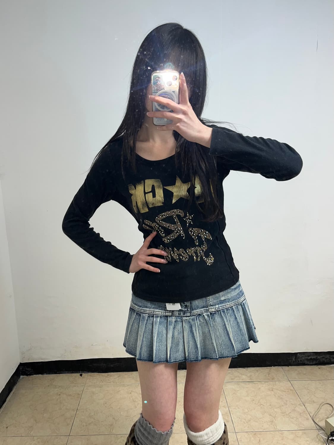 락 펑크 골드 래터링 롱슬리브 상품이미지1