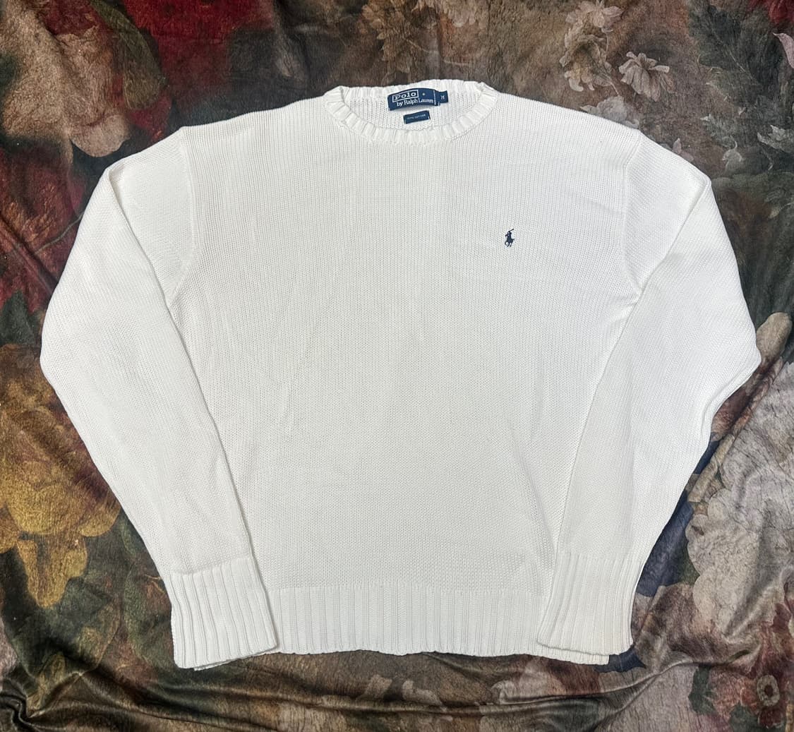 폴로 랄프로렌 빈티지 스몰 포니로고 화이트코튼니트 M 상품이미지1