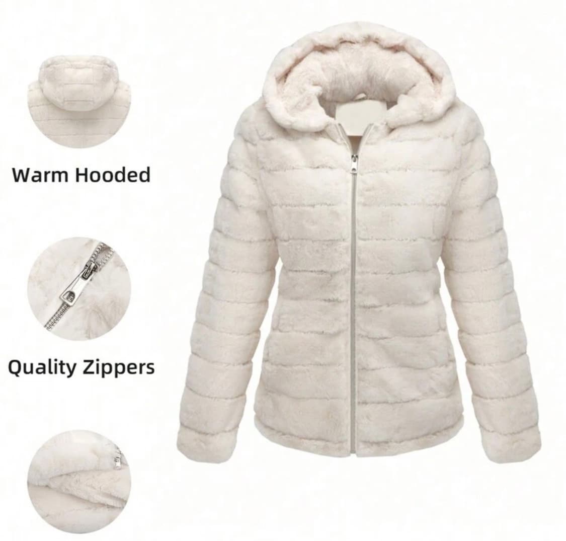 쉬인 아이보리 후드 퍼자켓 퍼재킷 코트 상품이미지1