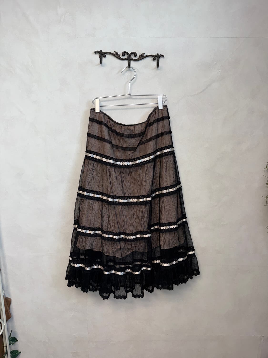 Anna Sui black pink mesh cancan skirt 상품이미지3