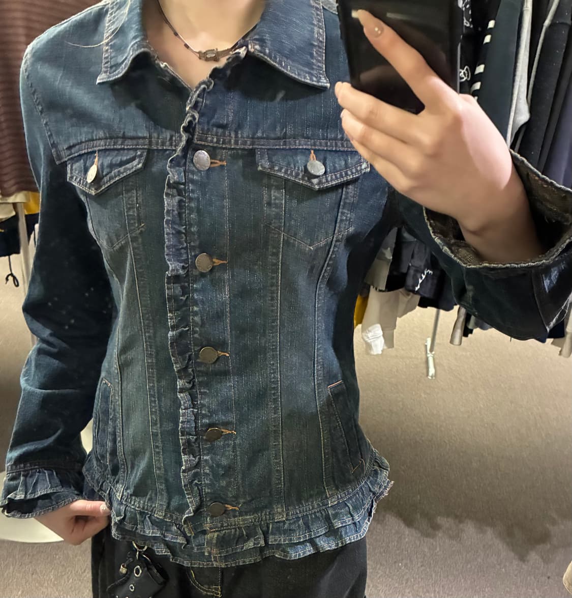 M)재패니즈 빈티지 여성 프릴 디테일 중청 데님자켓 상품이미지2