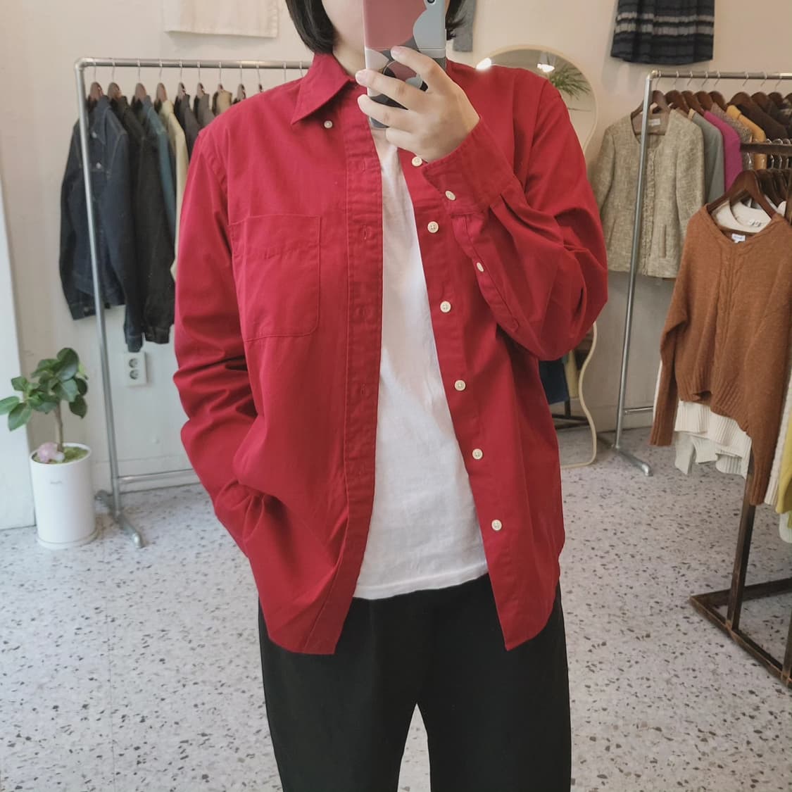 유니클로 레드 코튼 셔츠 상품이미지9