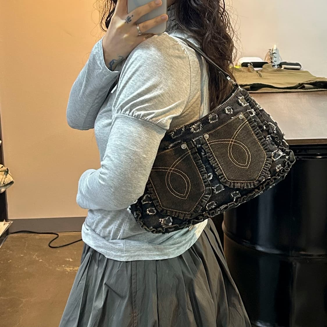 데님 그런지 포켓 숄더백 상품이미지7