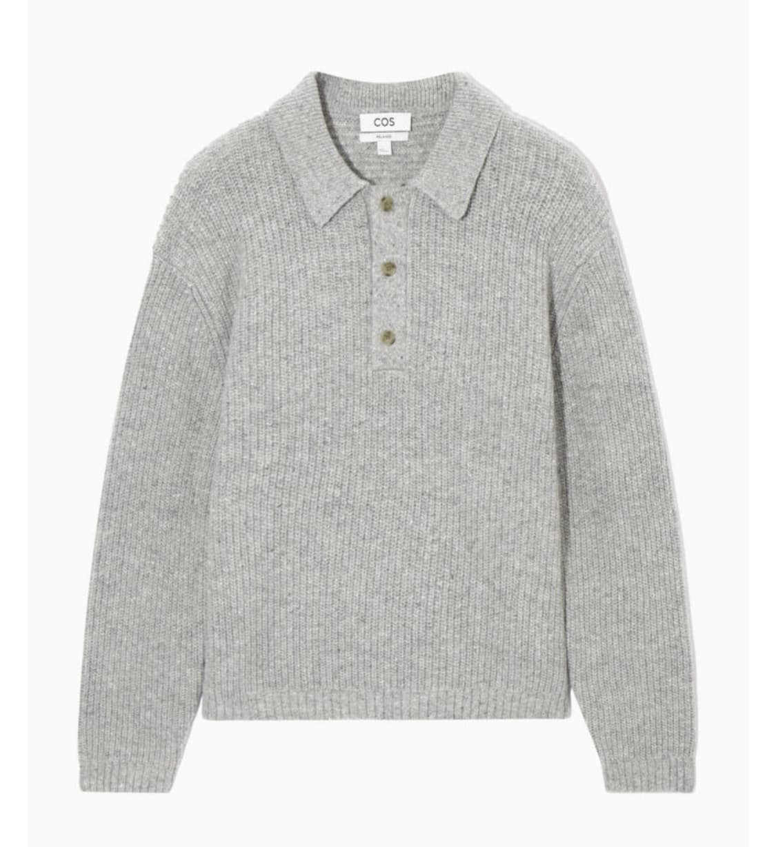 COS 리브드 울 캐시미어 블렌드 폴로 셔츠 라이트 그레이 멜란지 XS 상품이미지1