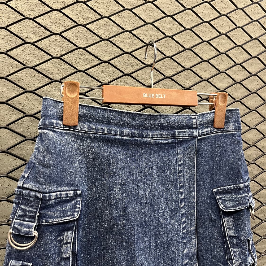 JPN VINTAGE 데님 숏 팬츠 랩 스커트 카고 뒷밴딩 진청 치마바지 상품이미지4