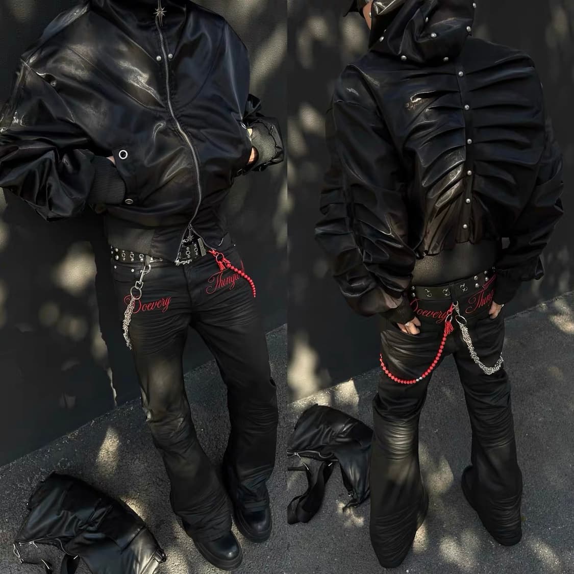 글로시 하이넥 레더 크롭 자켓 상품이미지2