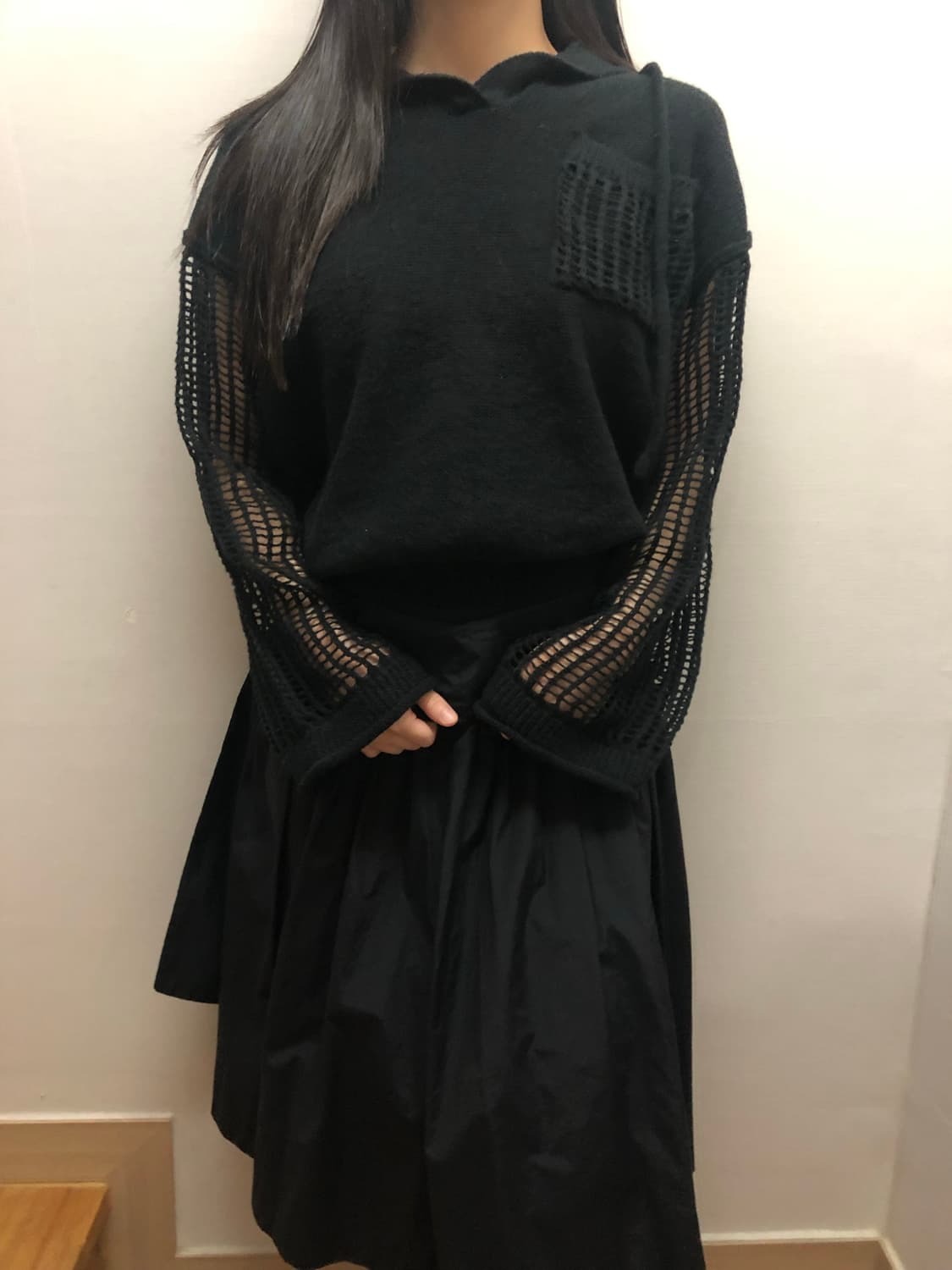 빈티지 블랙 메쉬 슬리브 후디 상품이미지2