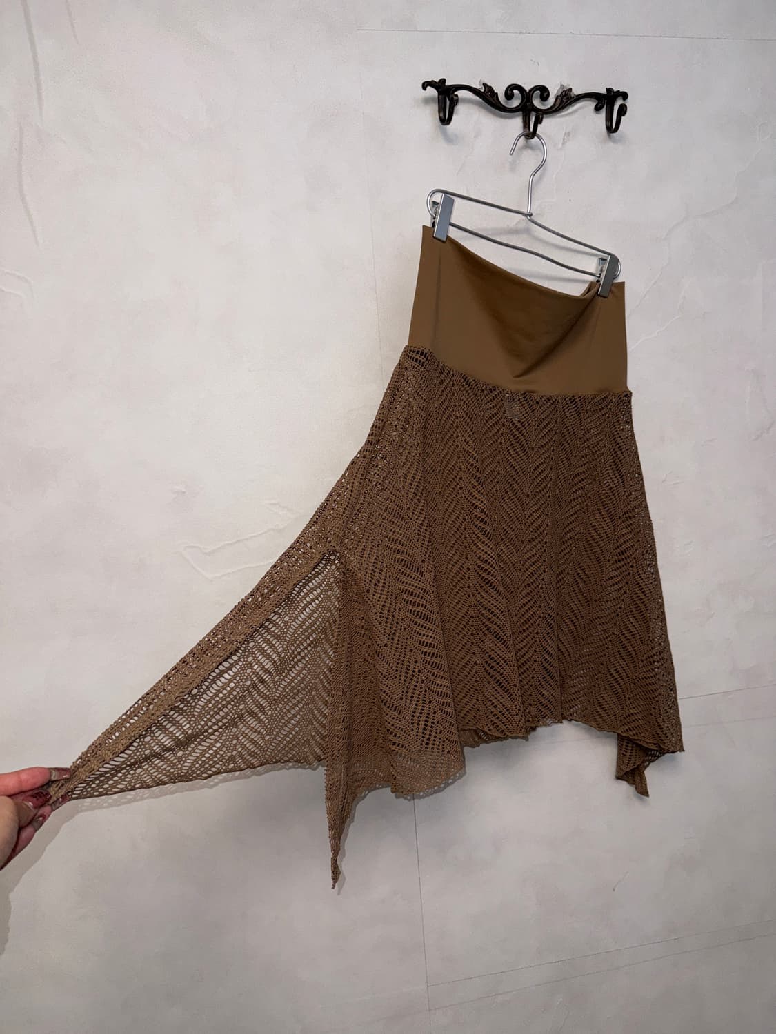 Brown ethnic layering unbalance net sk 상품이미지1