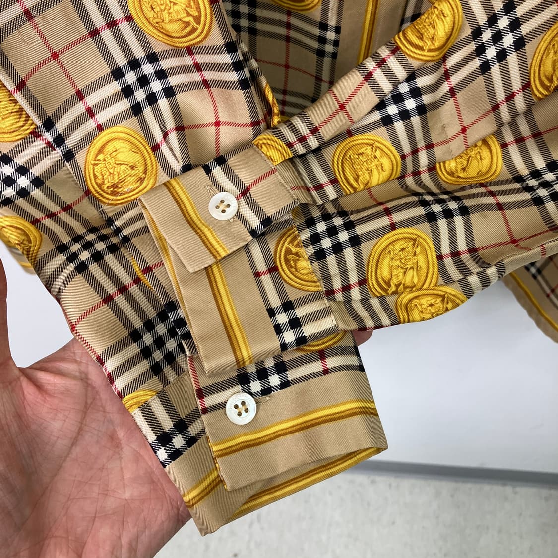버버리 빈티지 노바 체크 실크 셔츠 S 상품이미지7