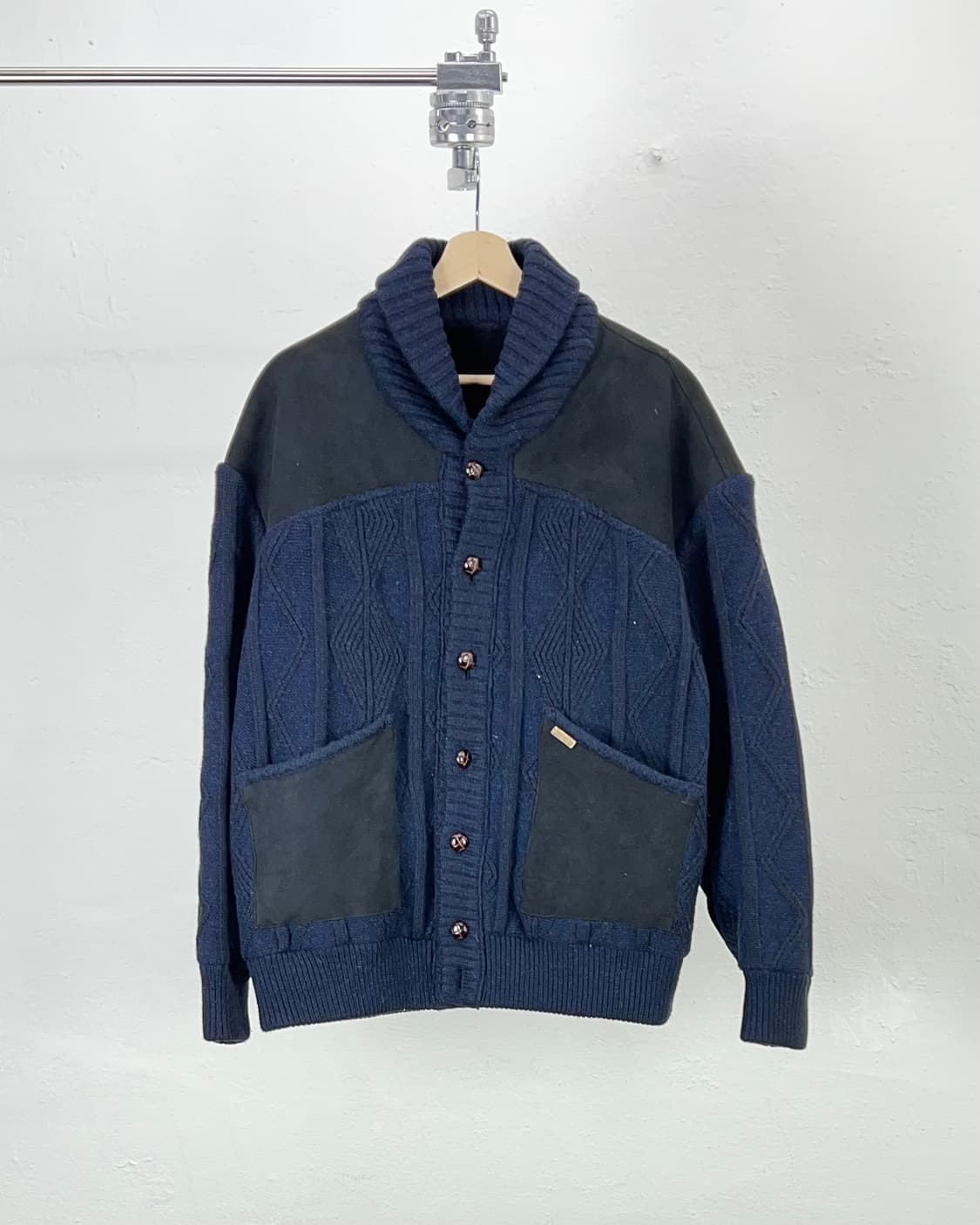 90s 크리스찬 디올 무슈 숄카라 스웨이드 케이블 퀼팅 니트 자켓 상품이미지1