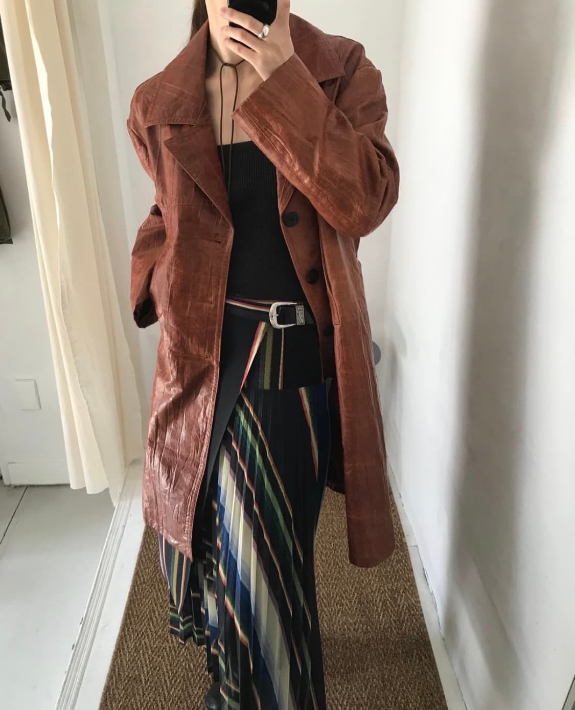 fake leather long coat 상품이미지2