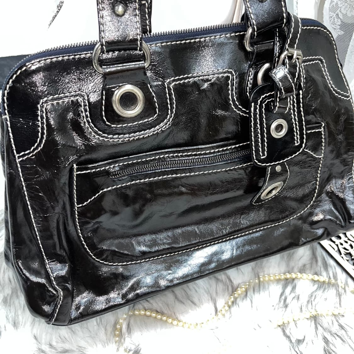 빈티지 글로시 스티치 포인트 토트백 상품이미지2