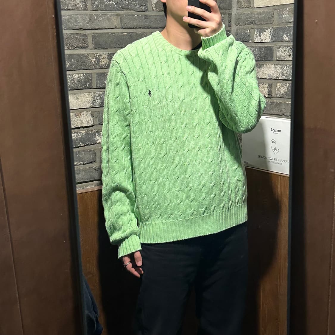 XXL) 폴로 랄프로렌 케이블 꽈배기 라운드넥 니트 연두색 상품이미지8