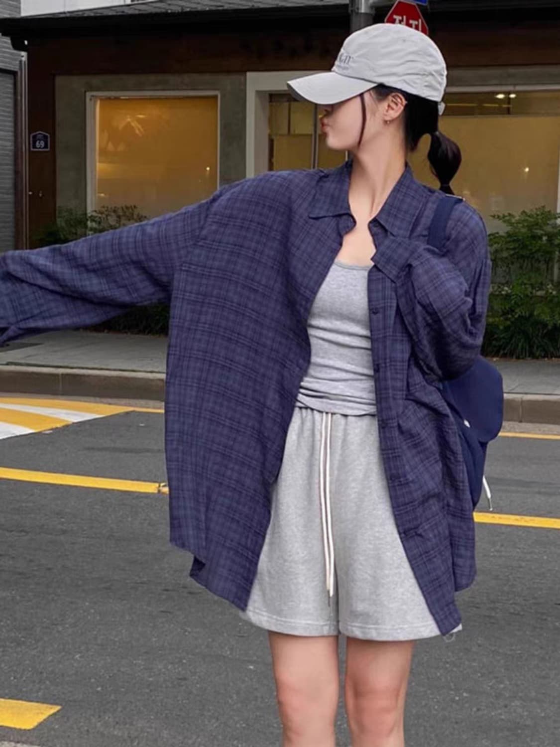 남색 네이비 체크 셔츠 남방
 상품이미지1