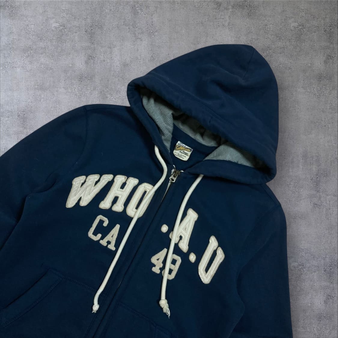 후아유 y2k 스펠아웃 네이비 후드 집업 상품이미지2