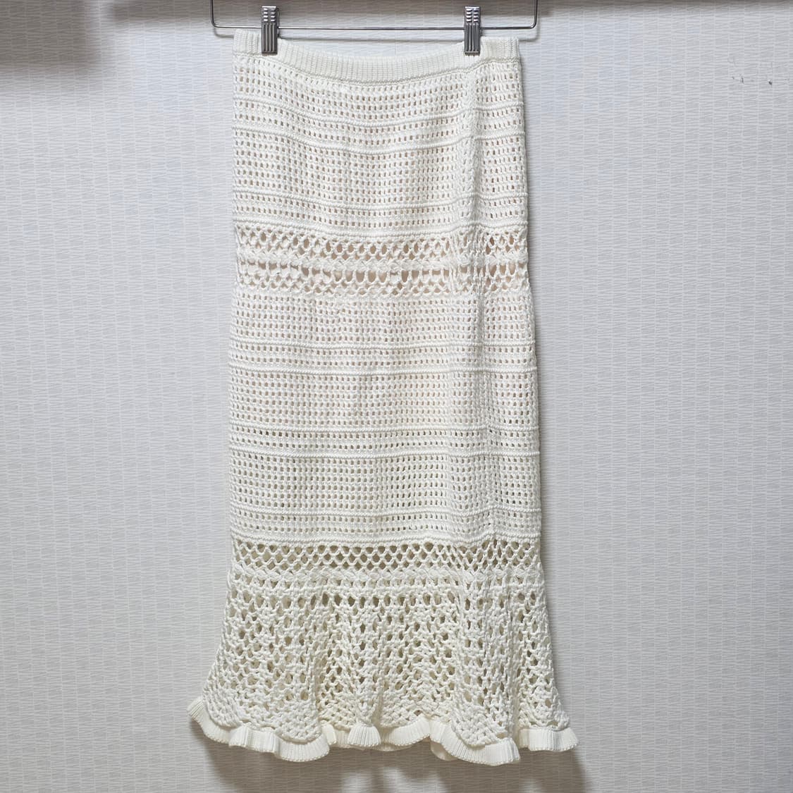 스나이델)히메갸루 아이보리 모리걸st 크로셰 펀칭 니트 코튼 롱스커트 상품이미지1