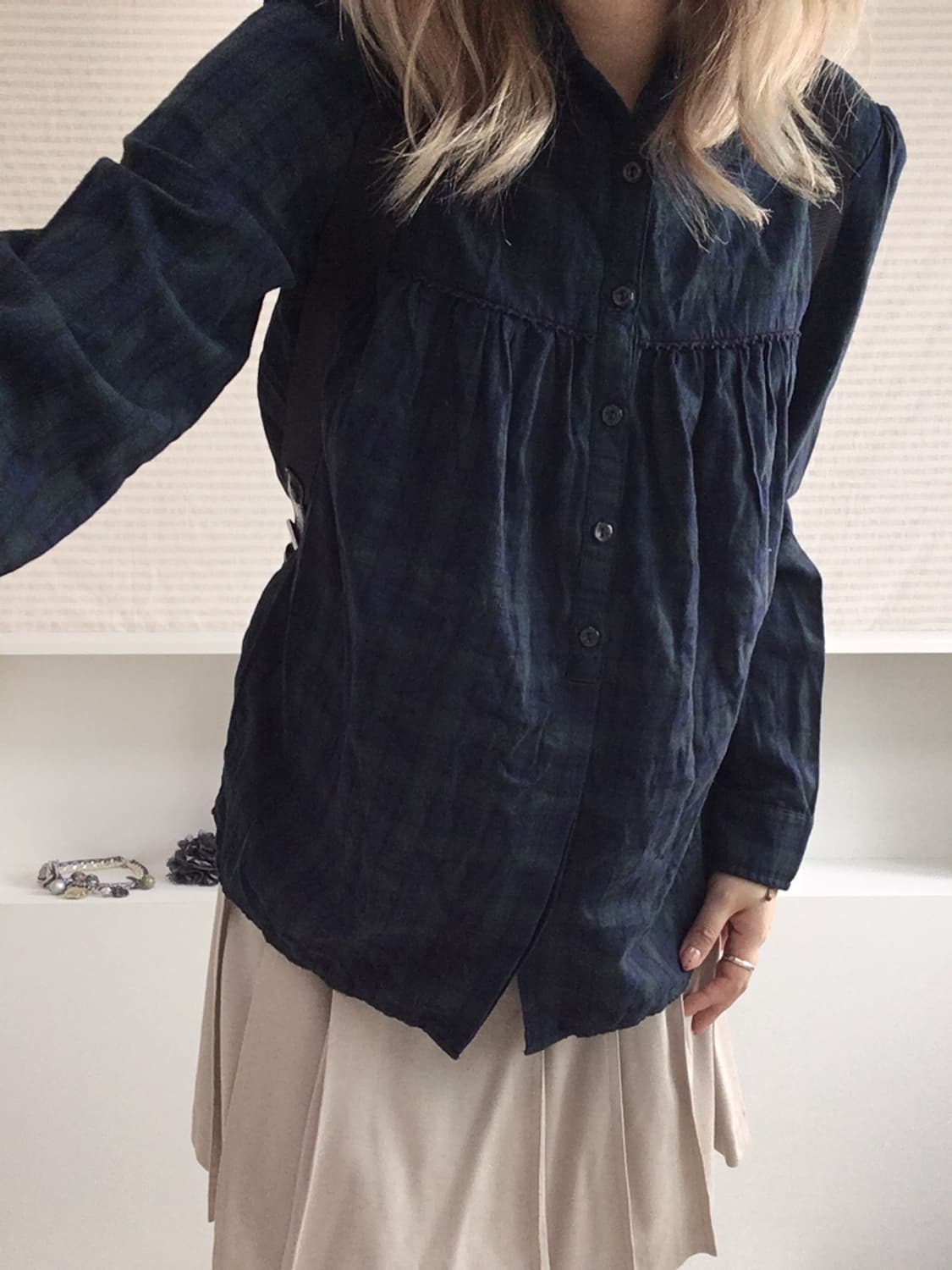 jpn vintage green check babydoll collar  상품이미지5