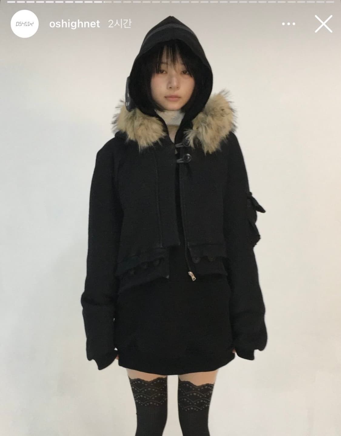 오스하이 투웨이 퍼 후드집업 빈티지블랙 상품이미지3