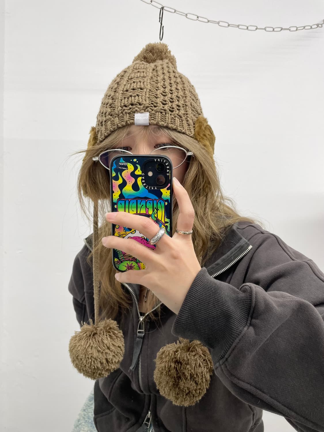 브라운 이어머프 방울 비니 상품이미지2