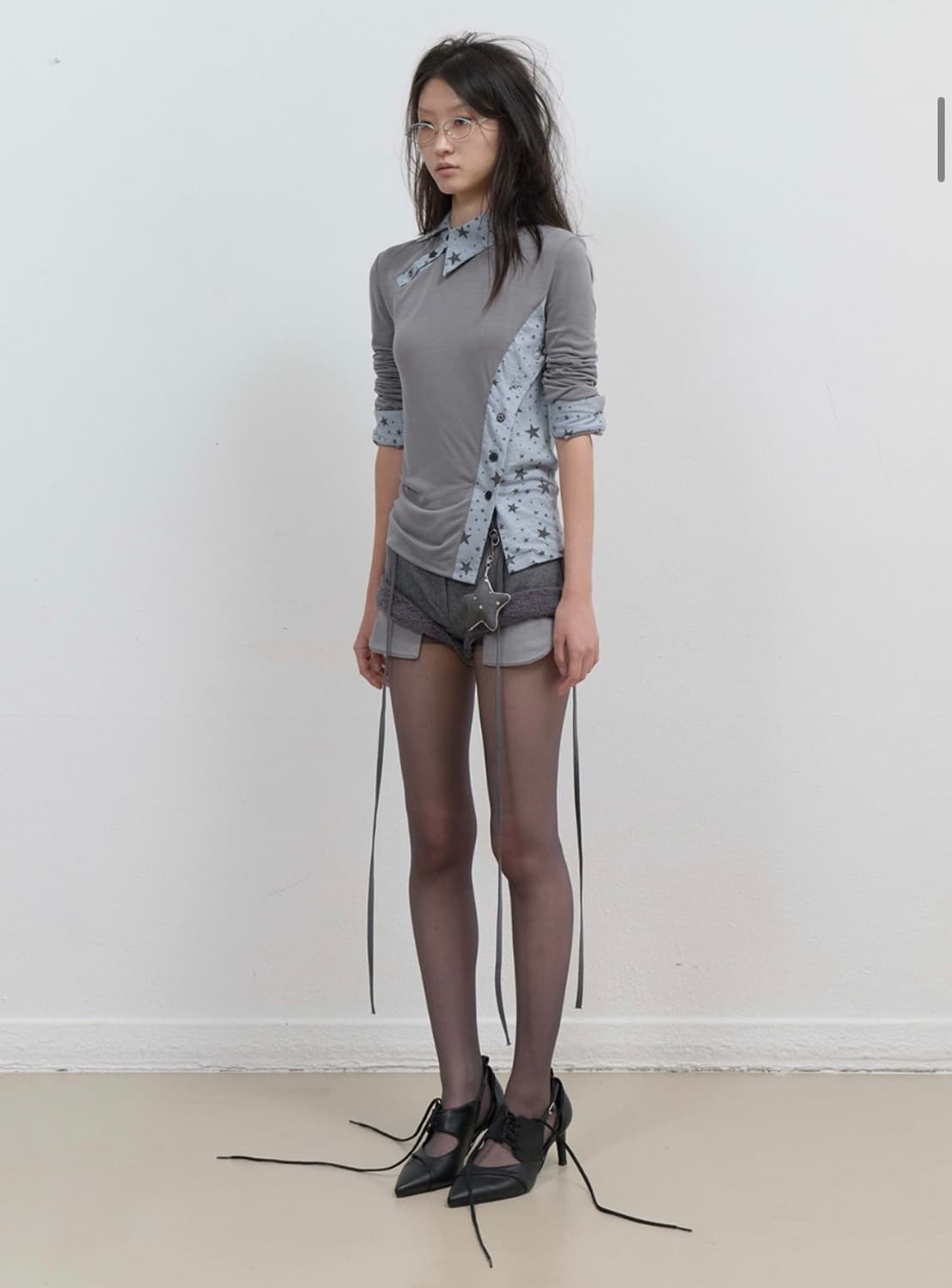 OJOS오호스 마이크로 울쇼츠 그레이 숏팬츠가터플리스배색로우라이즈자켓셋업 상품이미지7