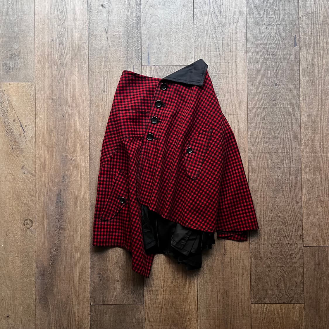 Gingham Check Asymmetry Docking Skirt 상품이미지1