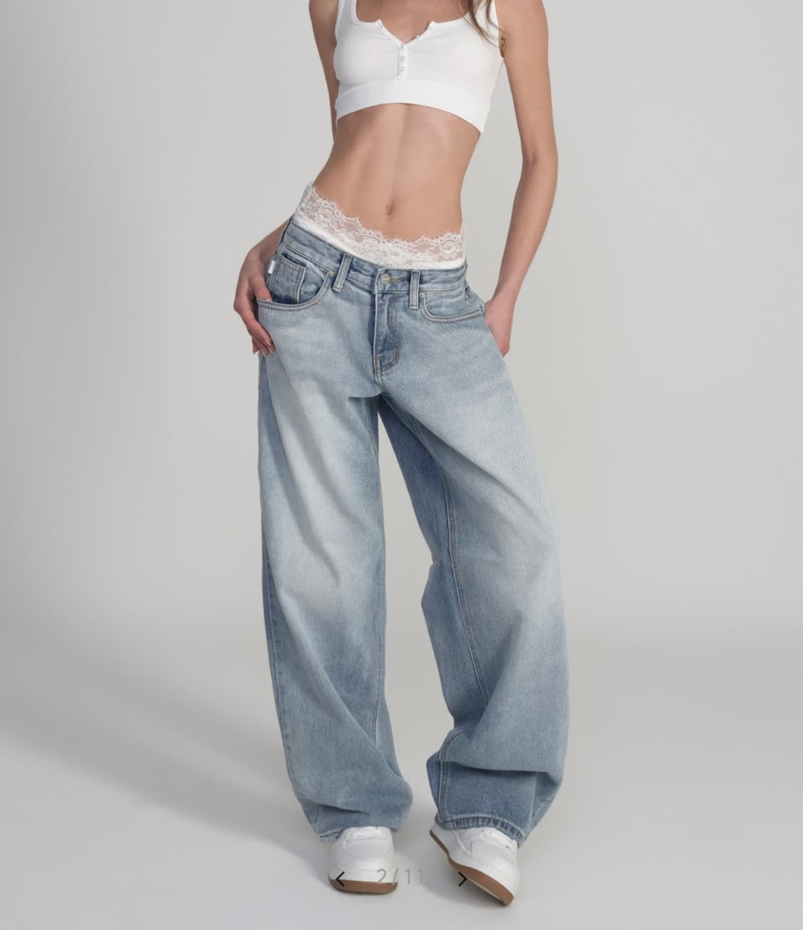 클리시어 크리스탈 빈티지 로우라이즈 와이드 진 상품이미지1