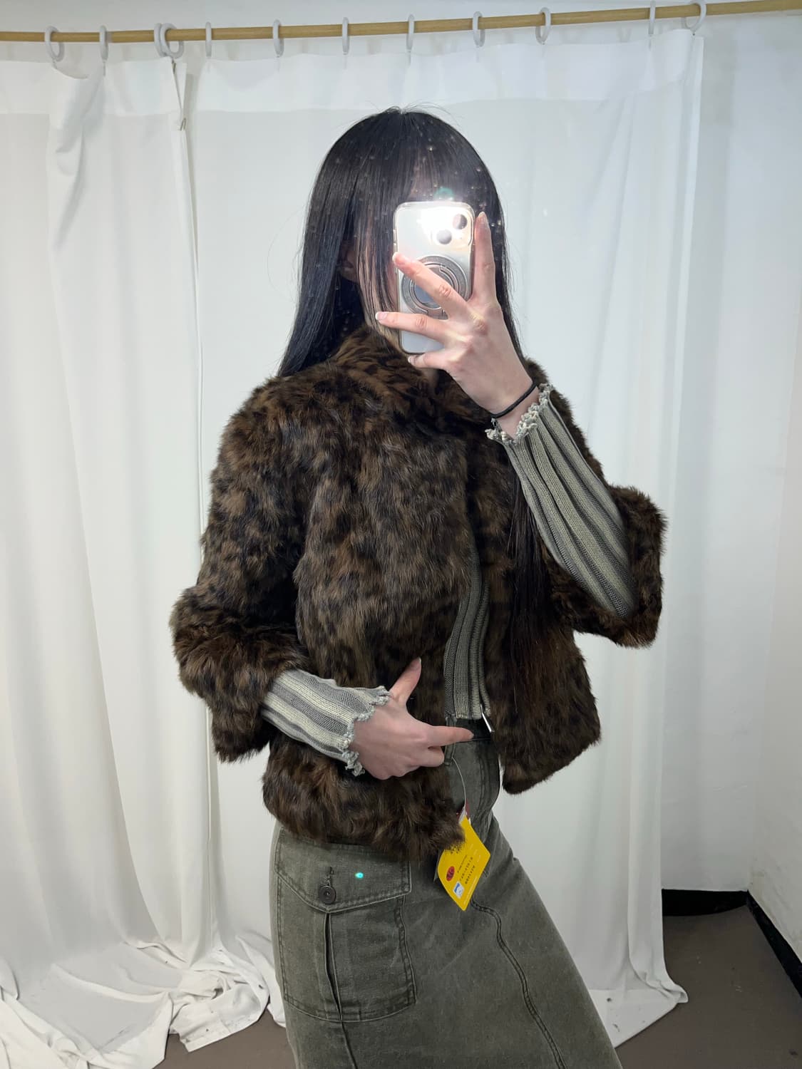 브라운 레오파드 래빗 퍼 자켓 ༒ 상품이미지5