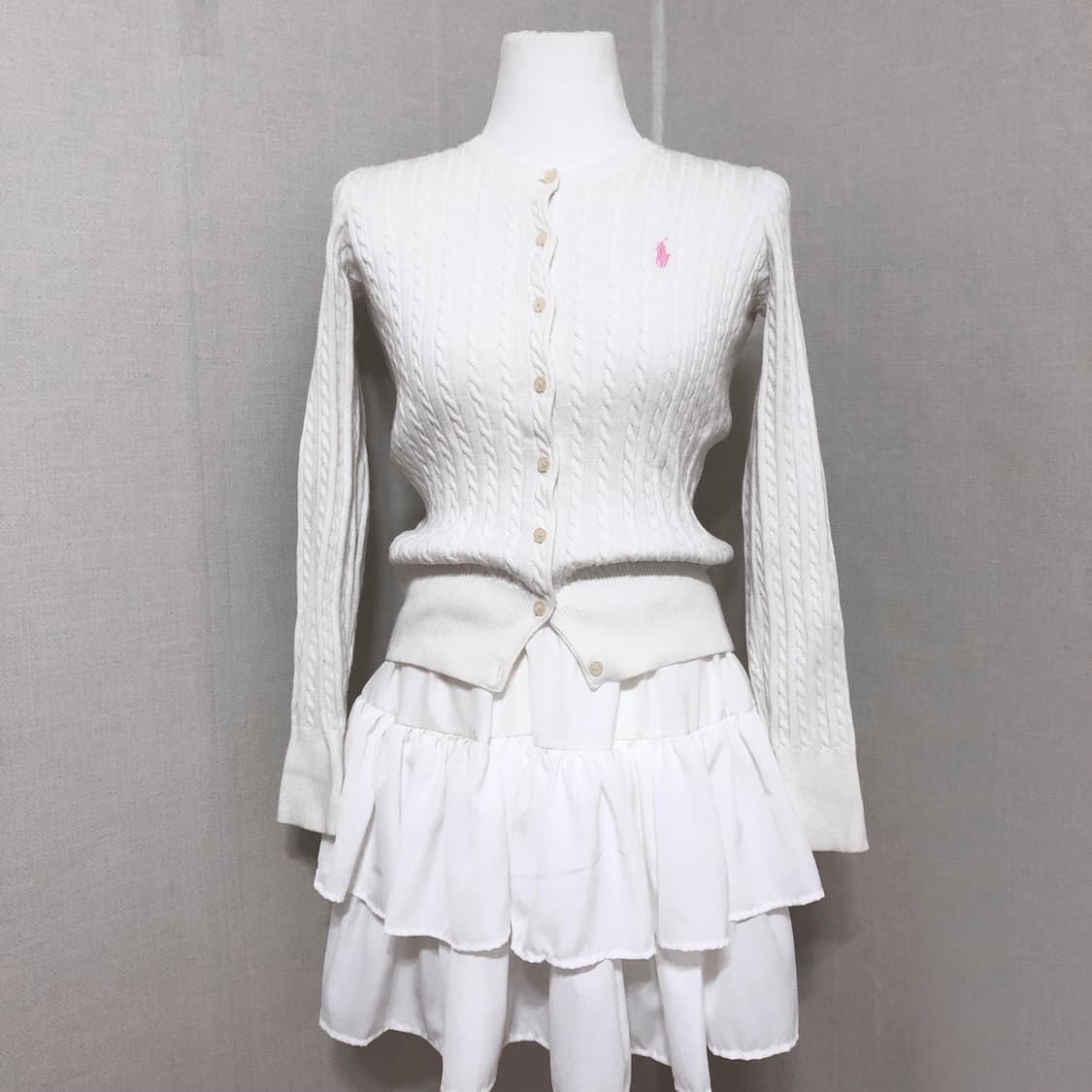 폴로 화이트 핑크 꽈배기가디건 S 상품이미지1