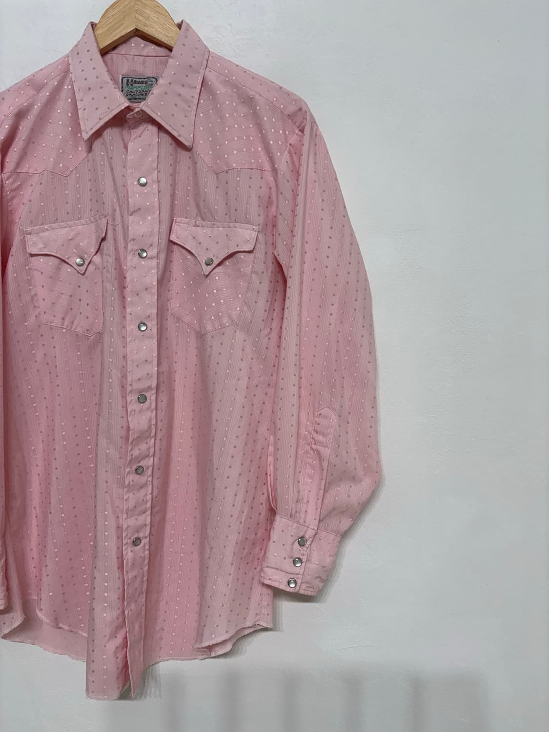 70's vtg H bar C dot pink Western Shirt. 상품이미지2