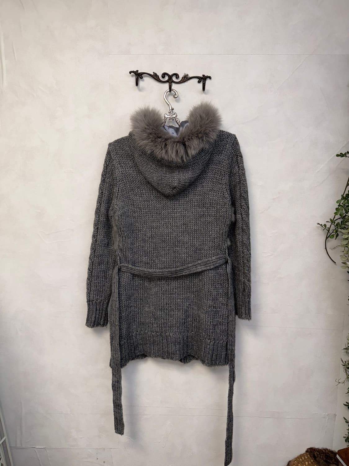 Gray rabbit fur hood coat ops 상품이미지3