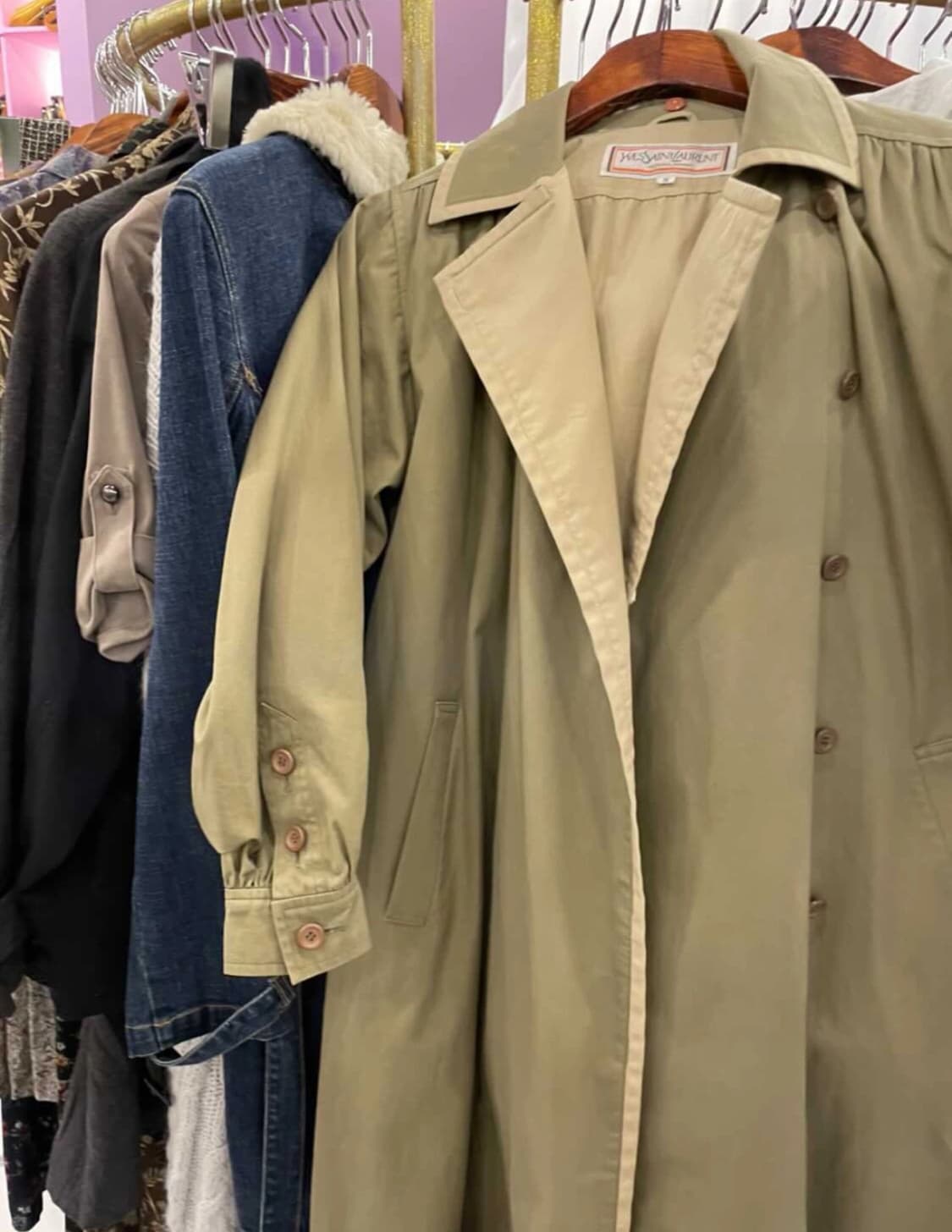 빈티지 ysl 입생로랑 배색 카키 베이지 트렌치코트 상품이미지3