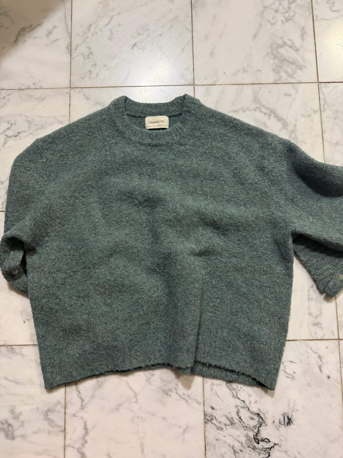 우마뭉 울 알파카 버튼 슬리브 니트 제이드 칼라 M 크롭니트 상품이미지3
