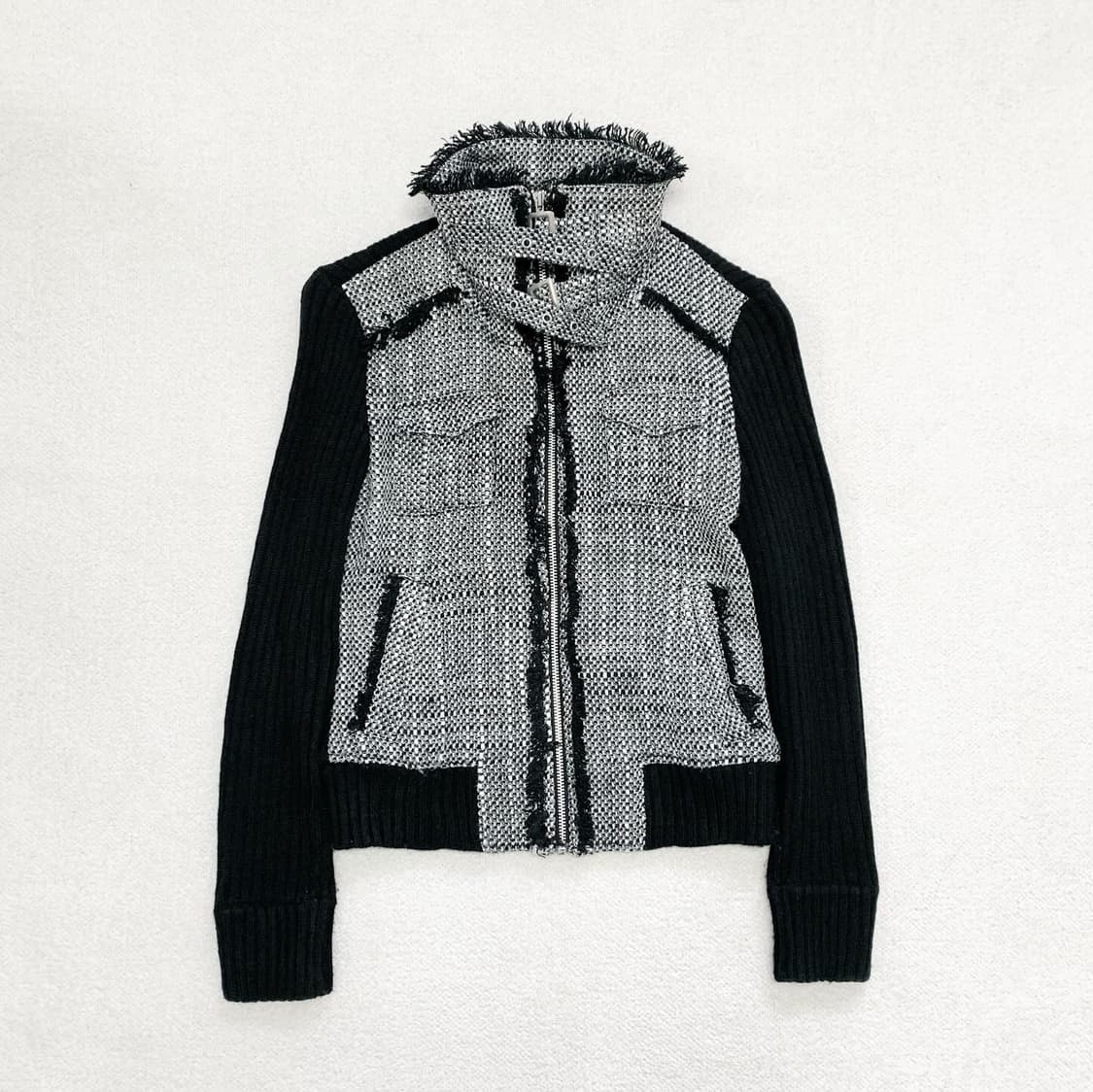 버클 트위드 골지니트 집업 상품이미지2