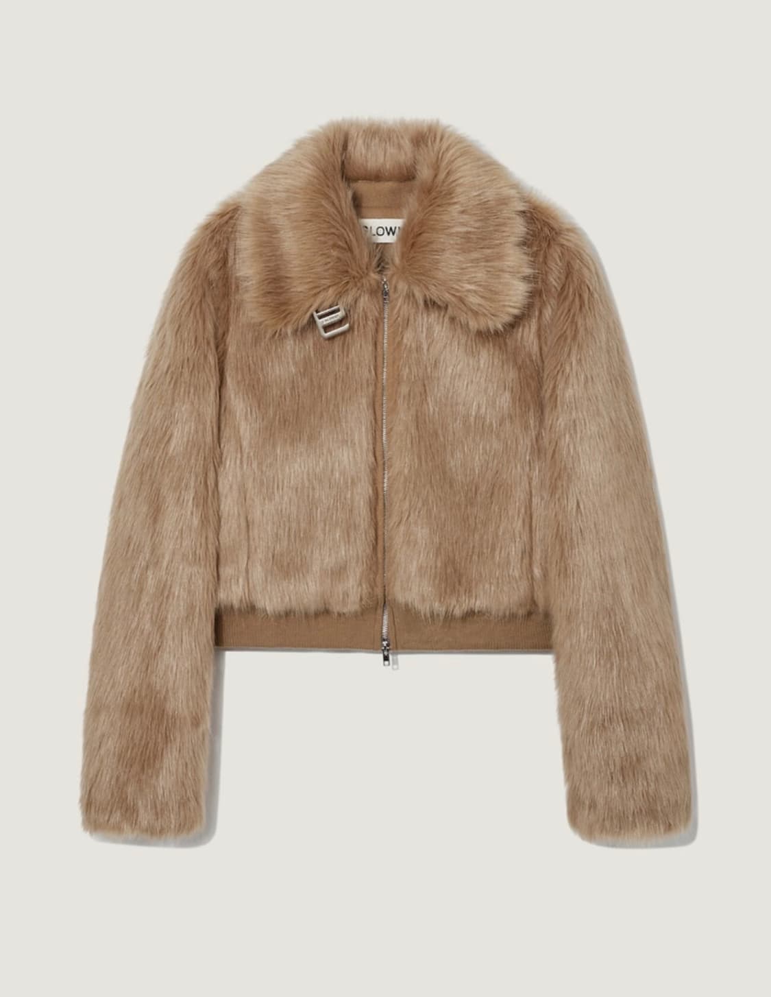 글로니 레빈 퍼자켓 카멜브라운 하이넥기모무스탕스웨이드아우터하프숏코트베이지 상품이미지1