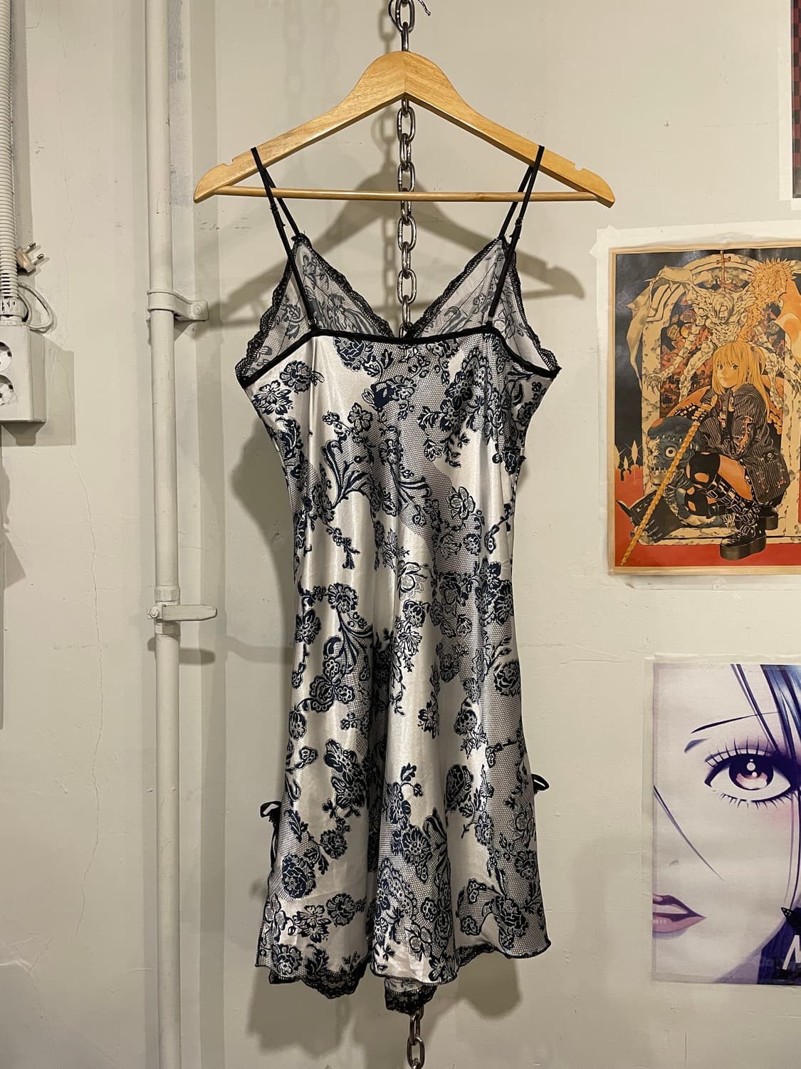 네이비 플라워 레이스 리본 절개 실버 슬리브리스 원피스 오리엔탈 상품이미지6