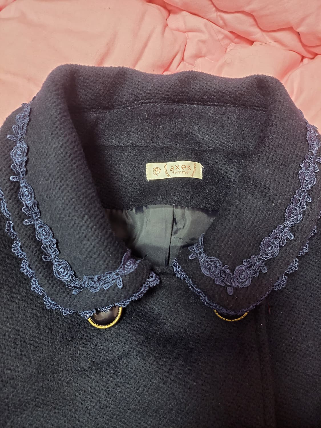 급처상태좋음!액시즈팜 레이스 꽃자수 리본포켓 더블 코트 자켓 리즈리사st 상품이미지5