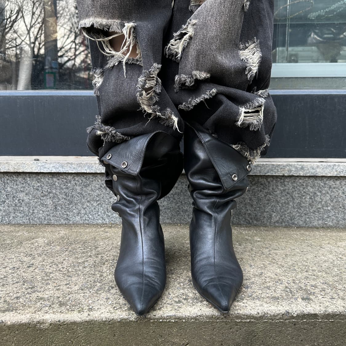 00s 아카이브 램스킨 스냅 버튼 포인트 부츠 상품이미지8