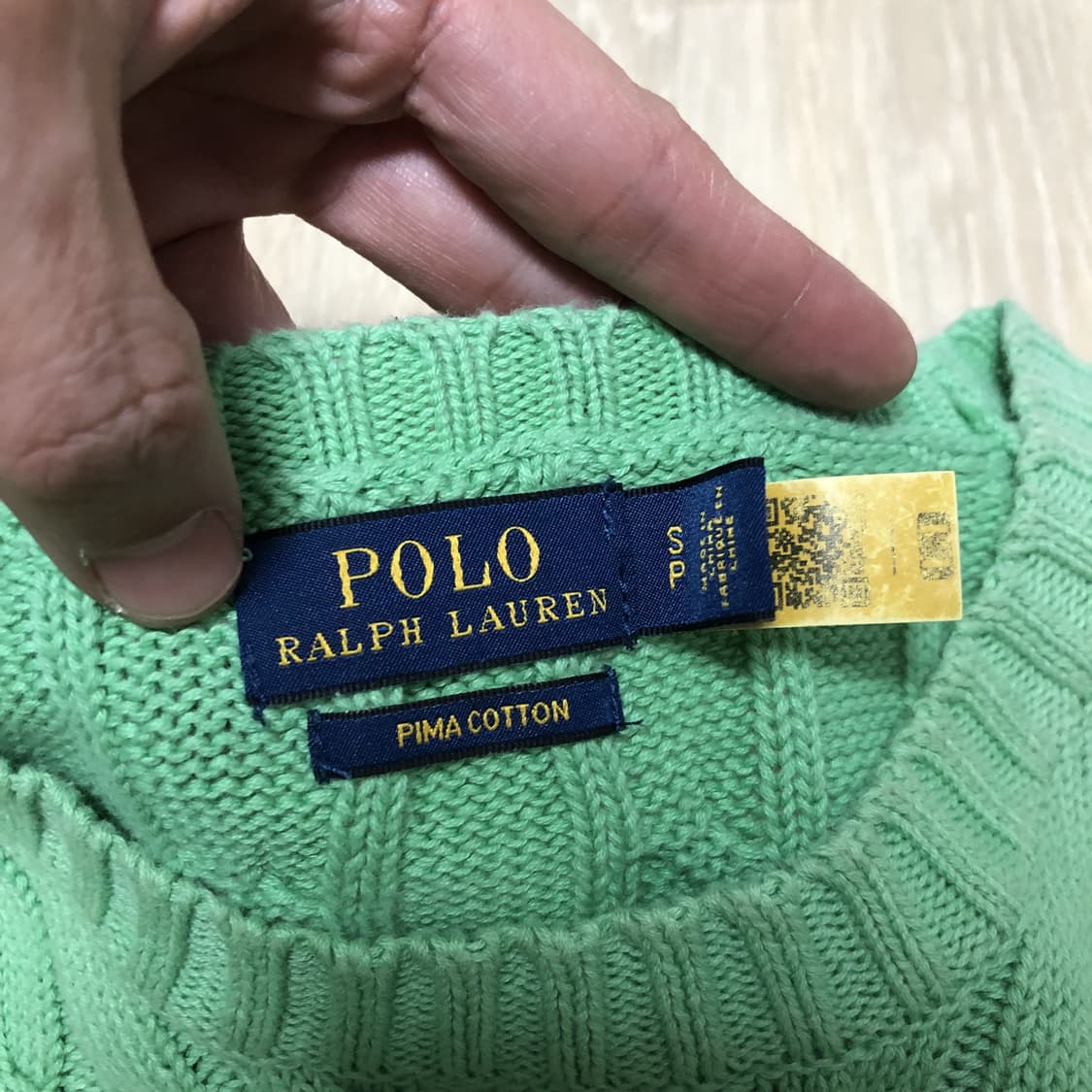 (우먼스 S) 폴로 랄프로렌 POLO 피마 코튼 케이블 반팔 니트 그린 상품이미지5