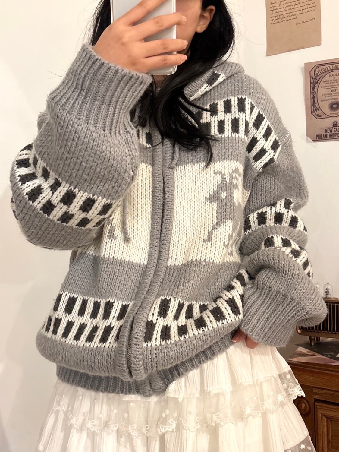 빈티지 노르딕 코위찬 니트 후드집업 상품이미지1