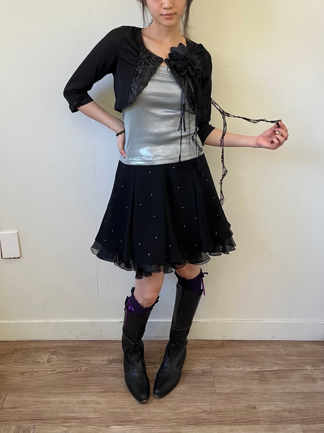 axes femme 블랙 플라워 가디건 상품이미지6