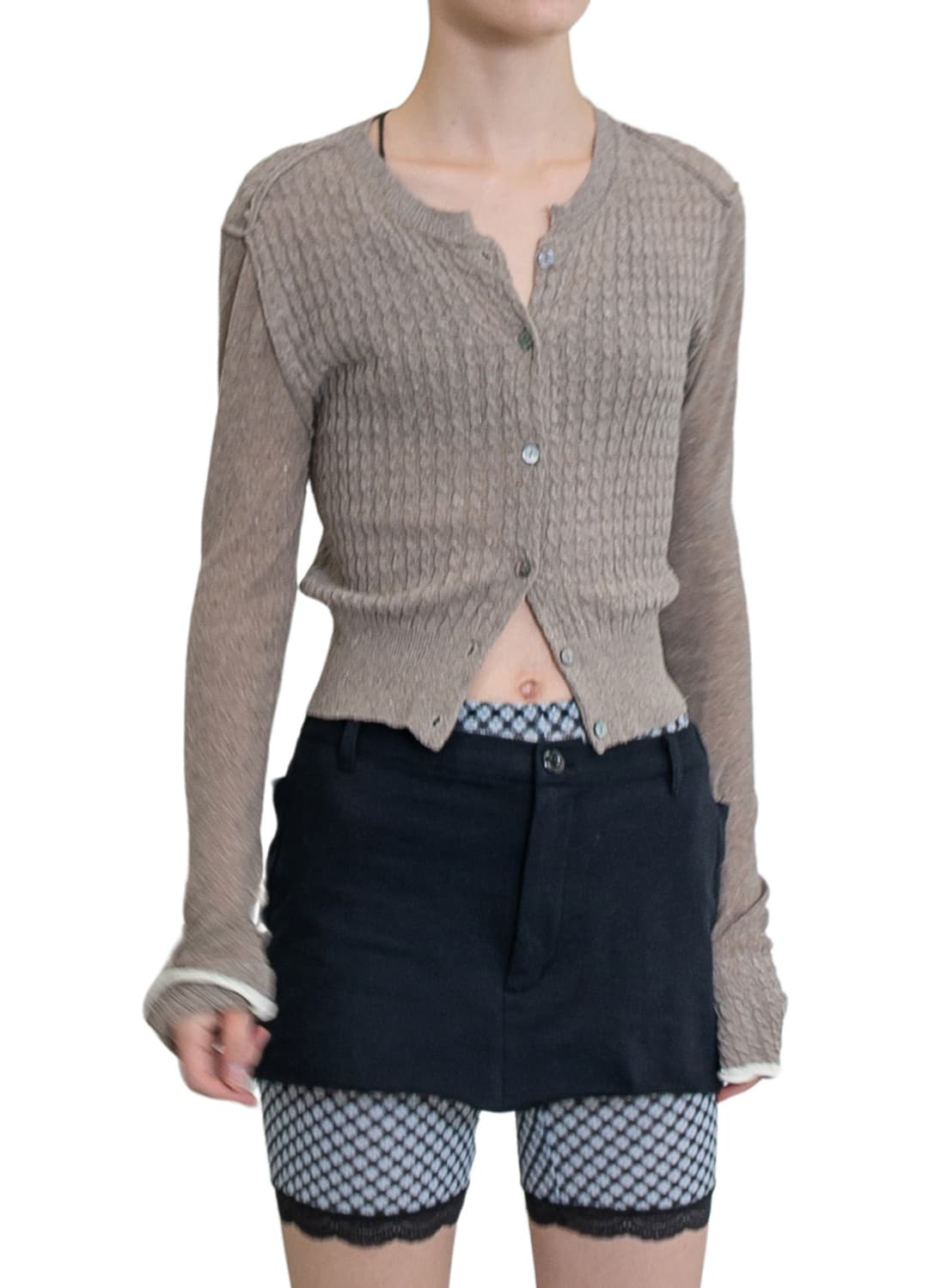 [F]퍼버즈 26ss Silk Thin 케이블 가디건/베이지 상품이미지1