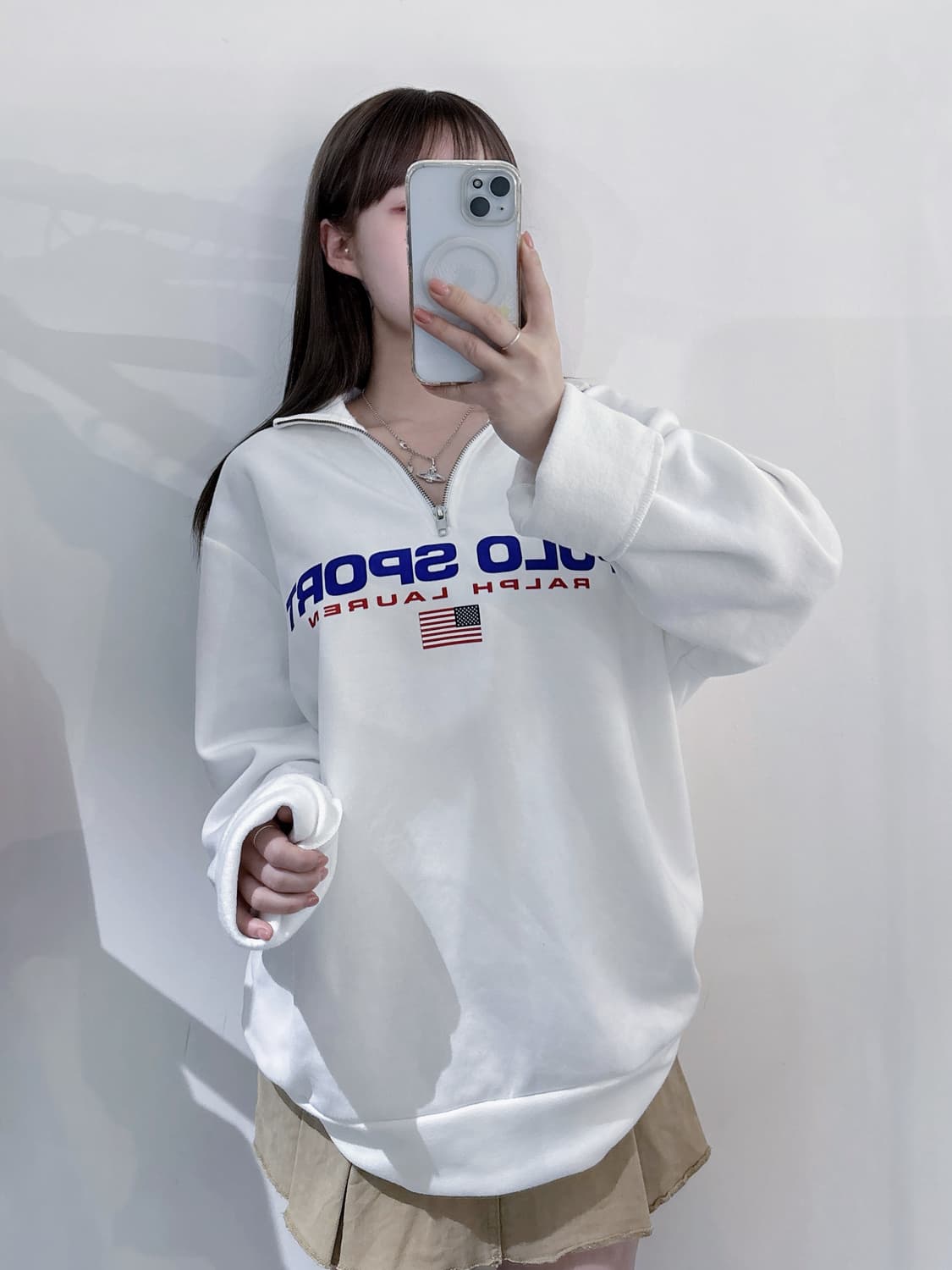 폴로랄프로렌 화이트 스펠로고 반집업 맨투맨 상품이미지2