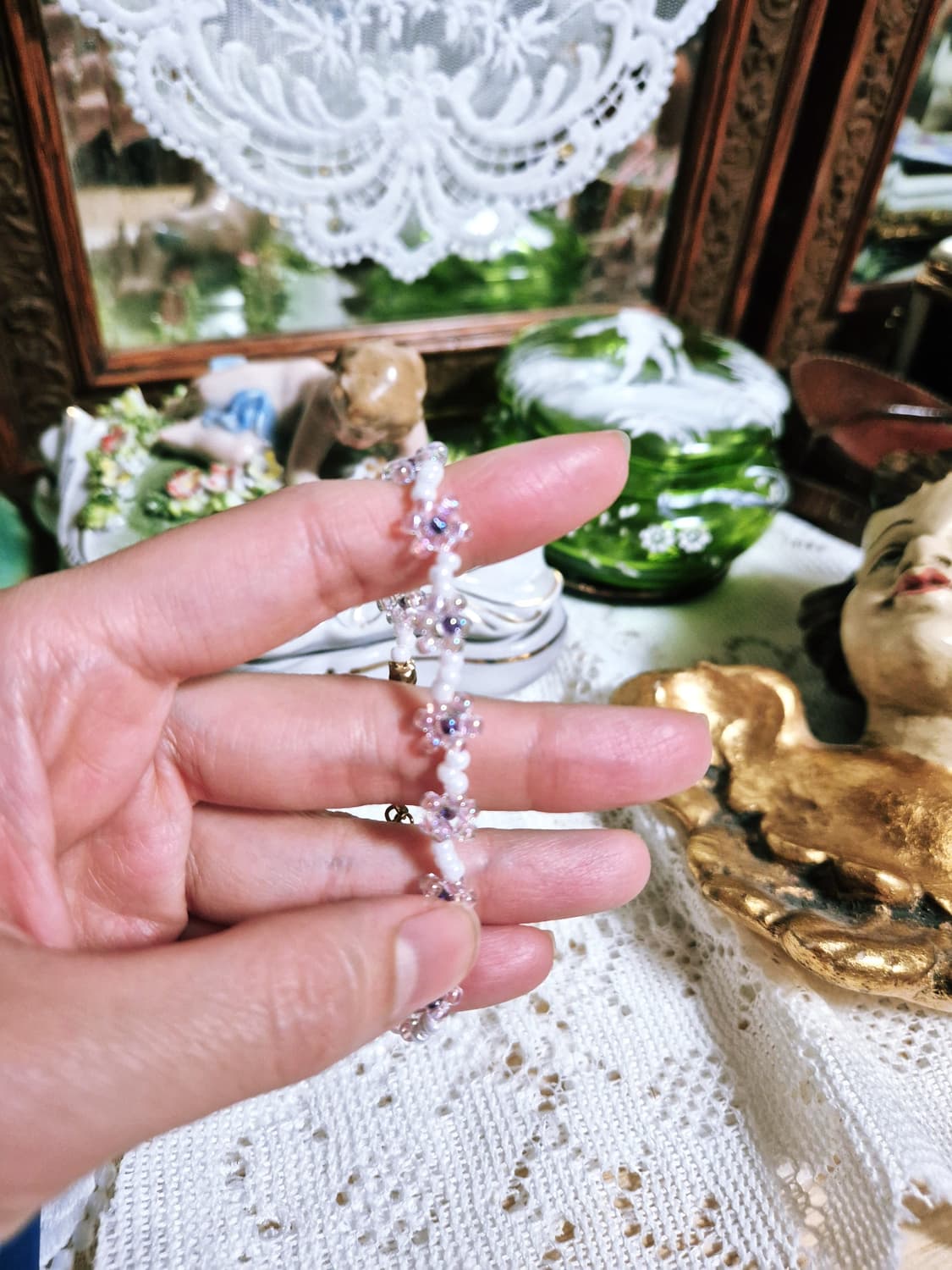 핸드메이드)비즈 꽃 목걸이 팔찌 세트 상품이미지5