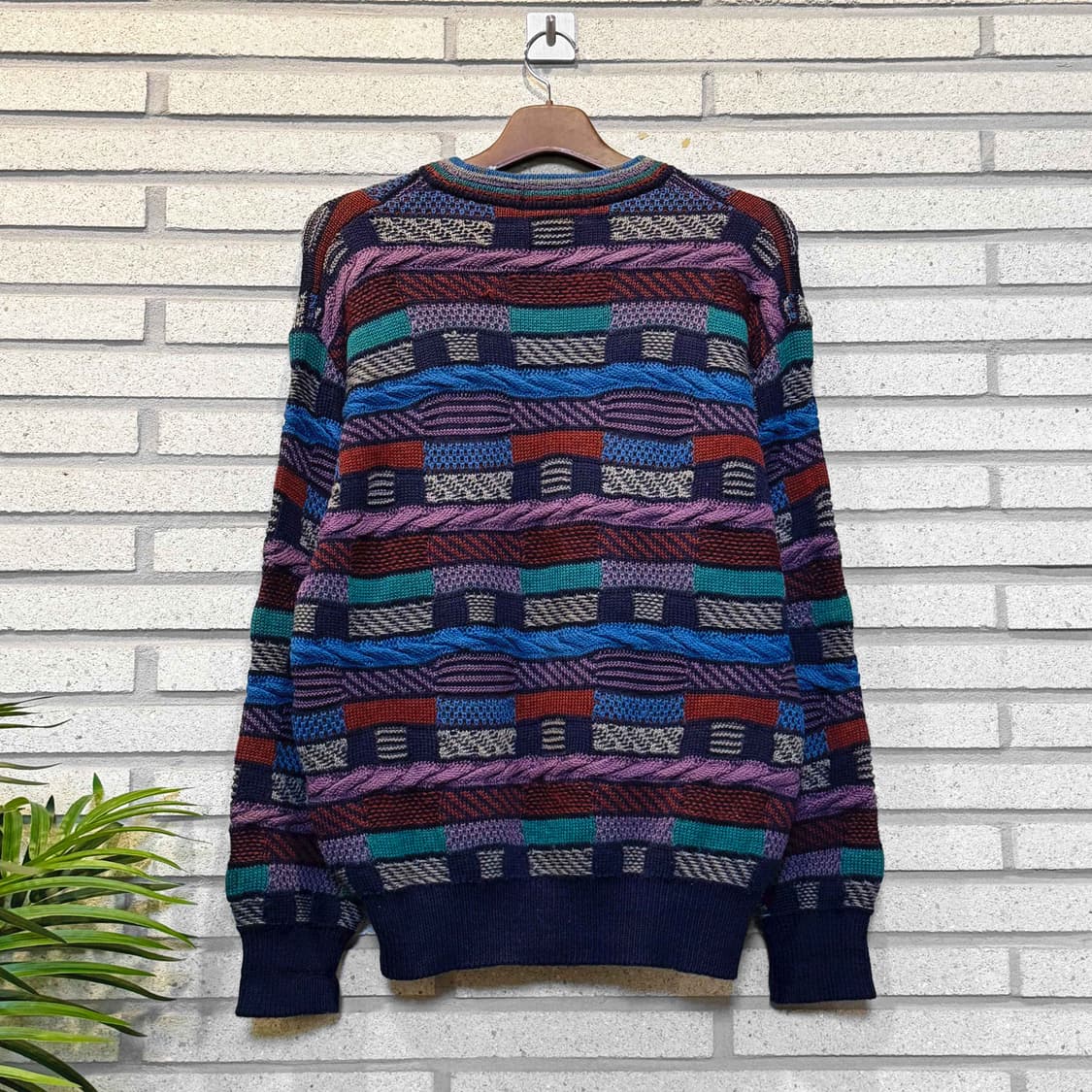 JPN VINTAGE 멀티 케이블 패치워크 울니트 믹스패턴 디테일 상품이미지2