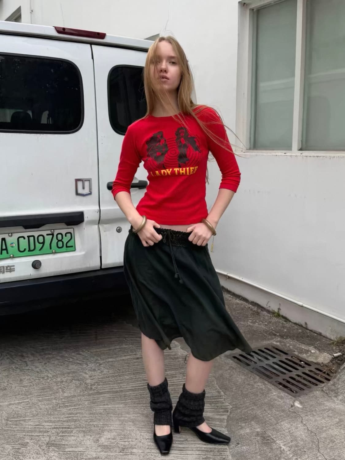 Red lady top sleeve 상품이미지1