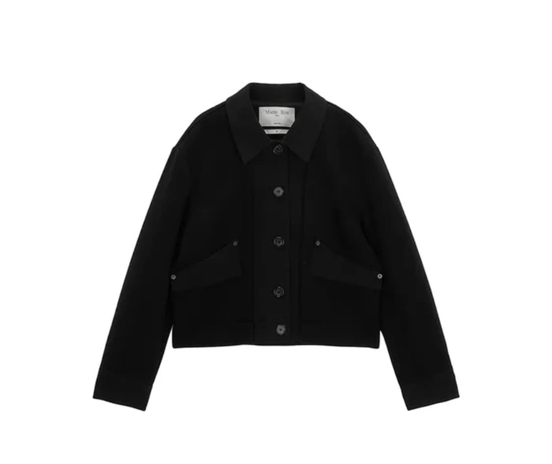 마뗑킴 KNIT MIXED TRUKER JACKET BLACK 상품이미지1