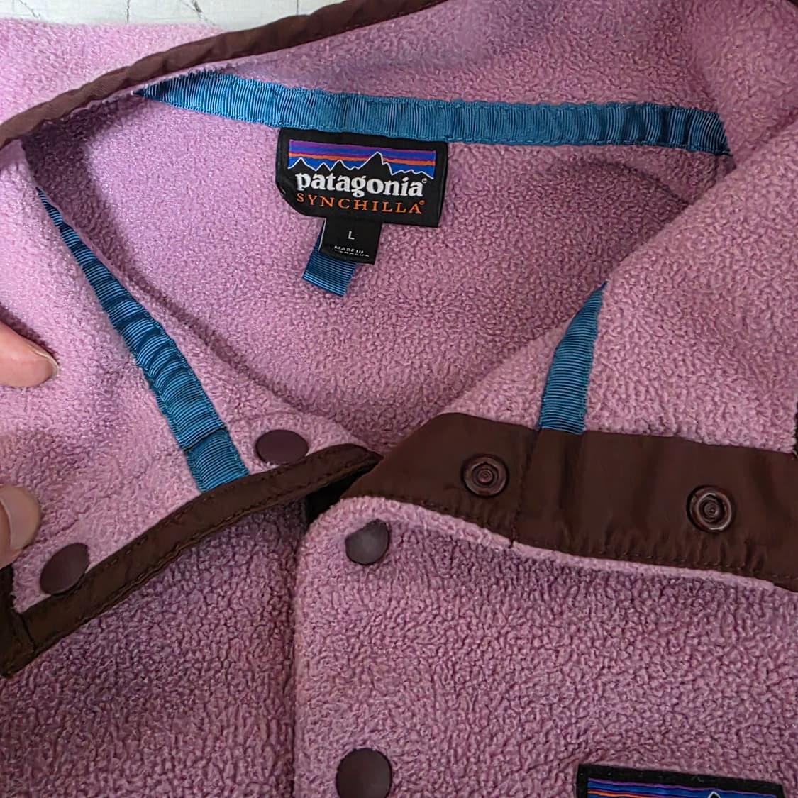 [L] 빈티지 파타고니아 신칠라 플리스 스냅 풀오버 핑크/네이비 상품이미지5