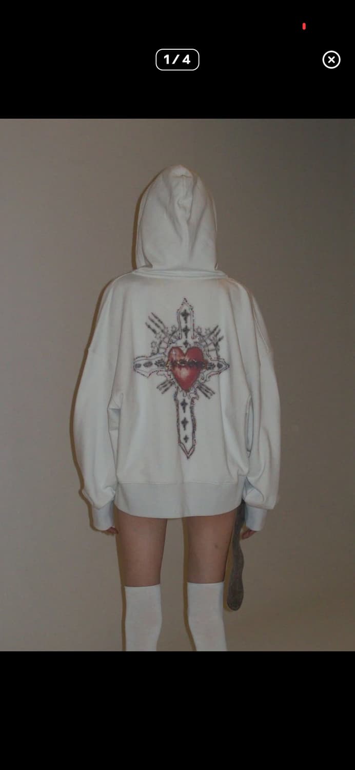 Beaded Saint Hoodie Zip-Up Dirty White 상품이미지1