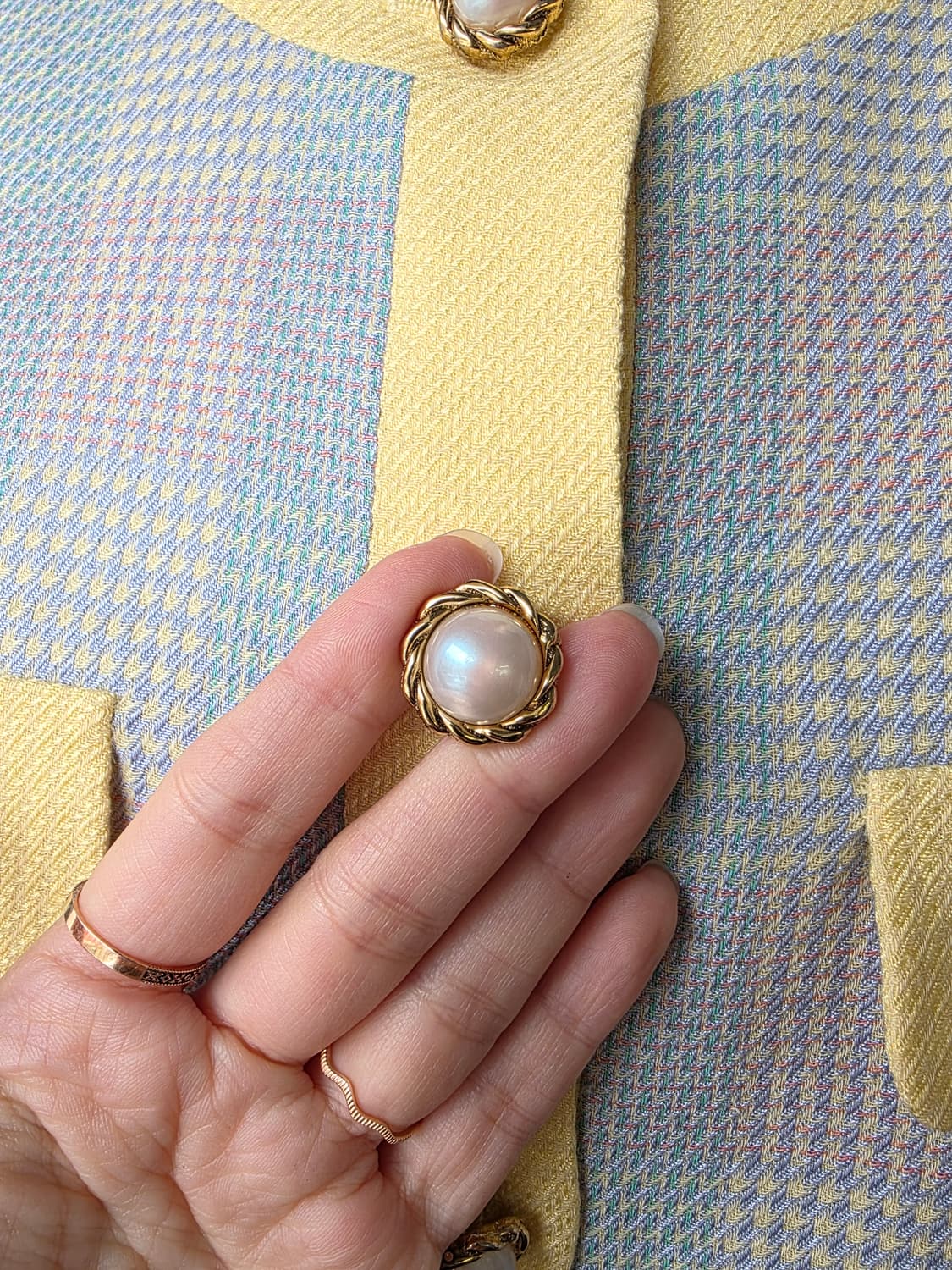 파스텔 체크 진주 버튼 자켓 상품이미지4