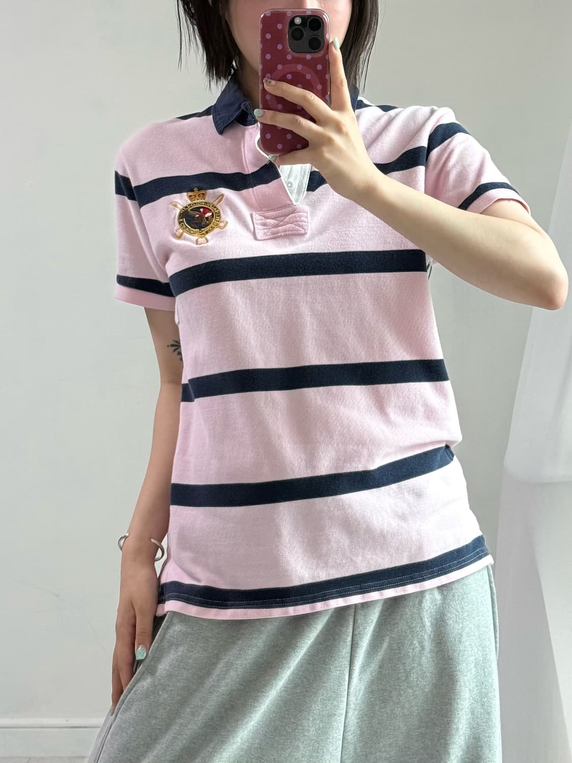 폴로 럭비 핑크 네이비 피케이 티 상품이미지2